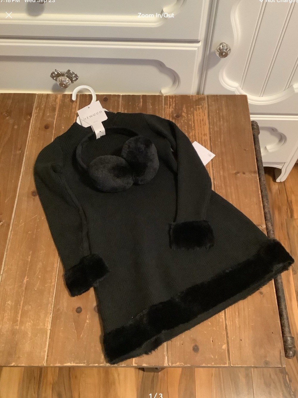 Girls  Knit Sweater dress with Faux Fur Trim 3T